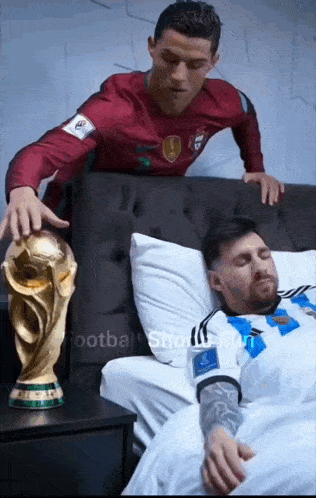Messi Ronaldo World Cup Trophy GIF