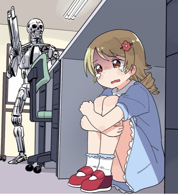 Anime Girl Hiding from Terminator Template