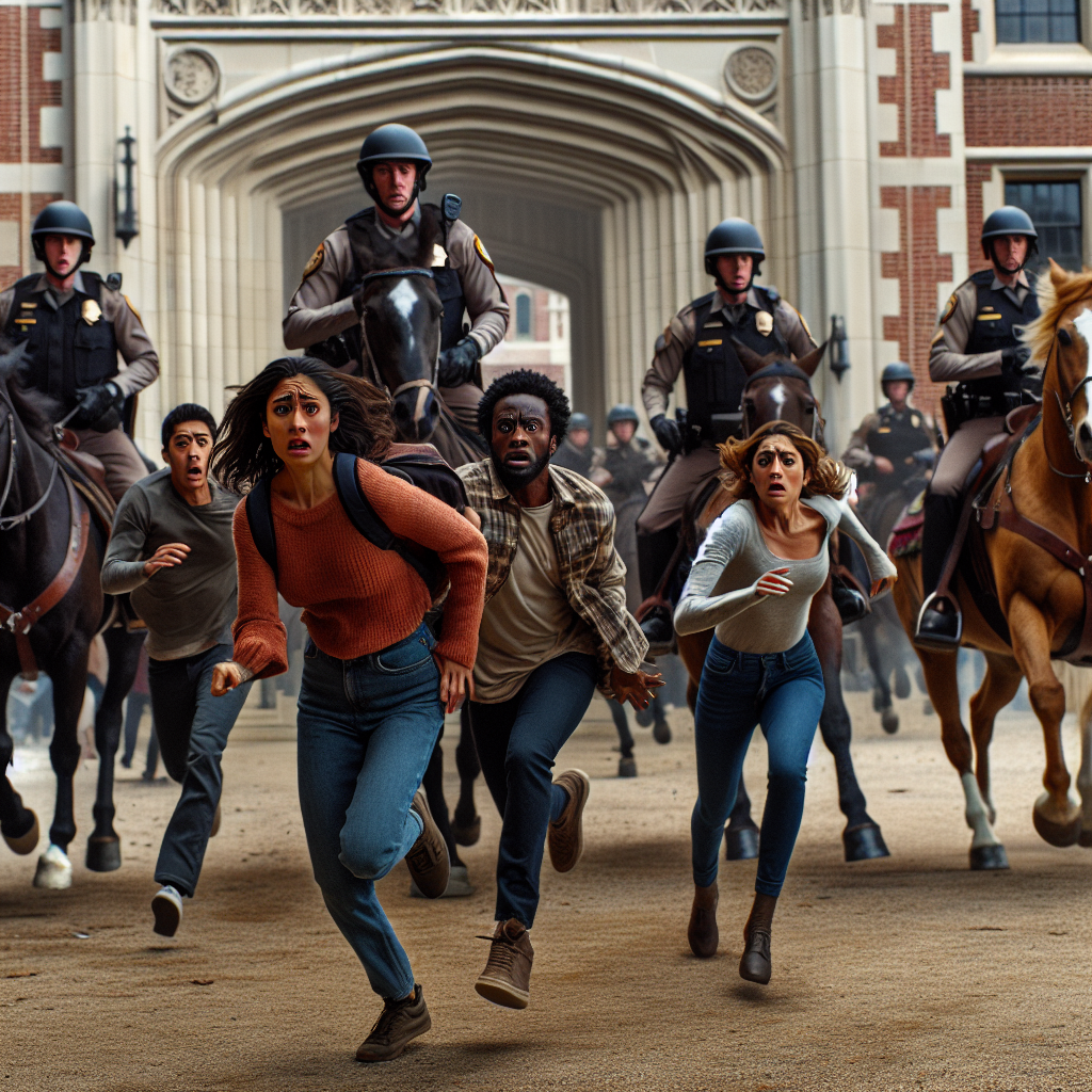 Campus Protesters Running From Police On Horses Meme Template