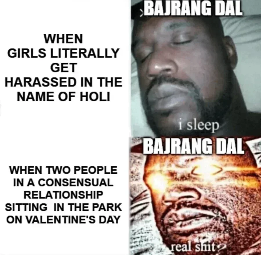 Bajrang Dal Holi Valentine's Day Women Harassment Meme Template
