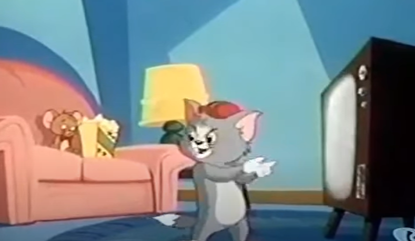 Tom Happy At TV While Jerry Sad At TV Meme Template